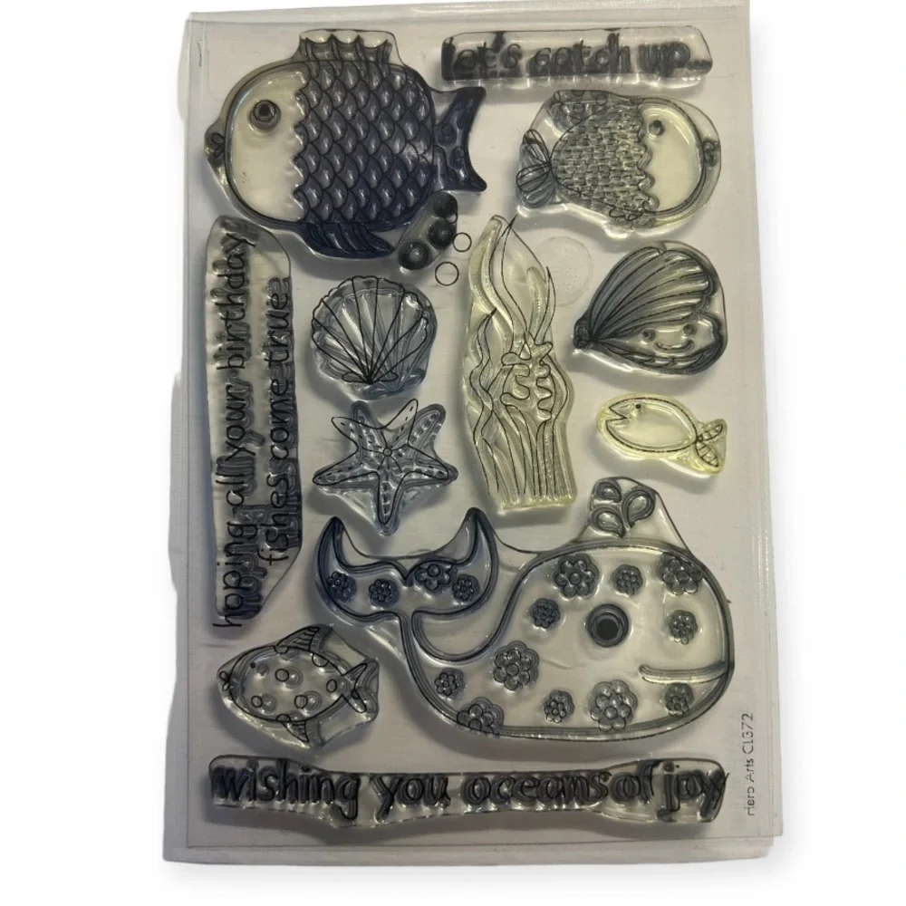 Hero Arts Set of 2 Cling Stamp Sets Oceans of Joy CL372  Happy Hello CL231 Birds